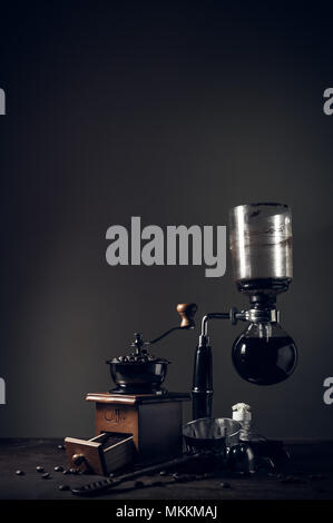 Japanese Siphon Coffee Maker And Coffee Grinder On Old Kitchen Table Stock  Photo - Download Image Now - iStock
