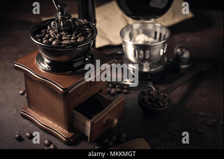 https://l450v.alamy.com/450v/mkkmgt/japanese-siphon-coffee-maker-and-coffee-grinder-on-old-kitchen-table-mkkmgt.jpg