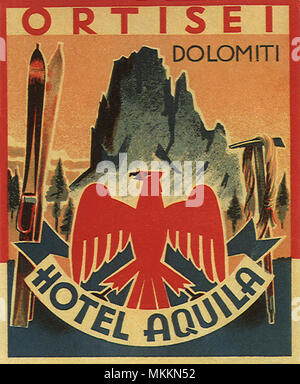 Luggage Label from Ortisei, Italy Stock Photo