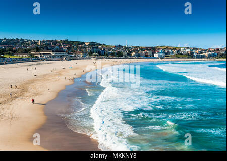 Swimmers, surfers, walkers and holiday makers enjoy the scenic views and beauty of Bondi Beach New South Wales Australia. Stock Photo