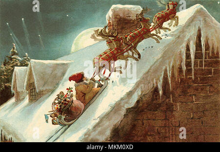 Santa on Sleigh, Roof Stock Photo