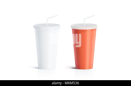 Paper soda cup with straw mockup isolated