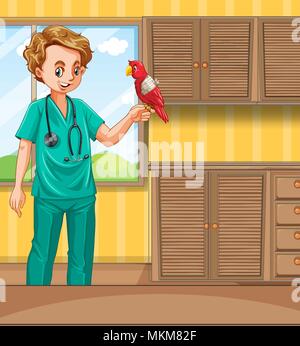 Vet and Broken Wing Bird illustration Stock Vector