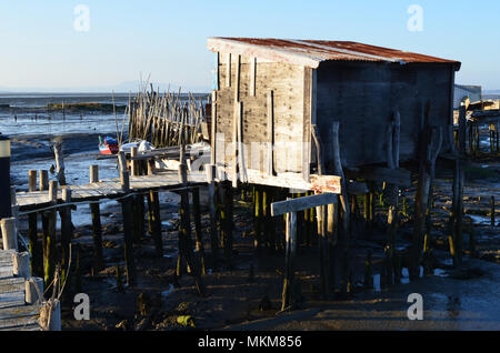 Low tide at the palaphitic artisanal fishing harbour of Carrasqueira, Sado river estuary, Portugal Stock Photo