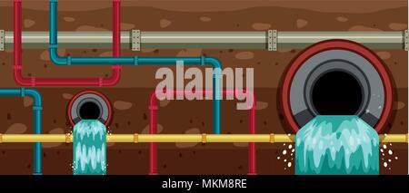 City Underground Pipe Drain Systems  illustration Stock Vector