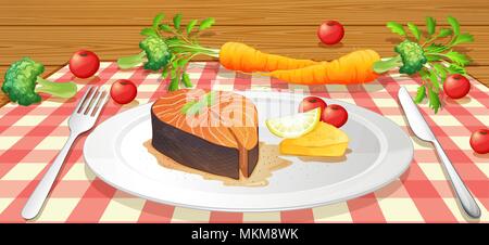 Salmon Stake with Fresh Vegetable illustration Stock Vector