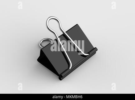 Black paper clip isolated on light gray background. 3D illustrating Stock Photo