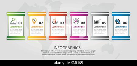 Timeline modern vector illustration 3d. Template for infographic rectangles with labels six elements. Designed for business, presentations, web design Stock Vector