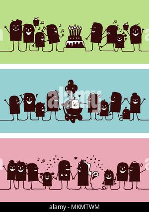 Cartoon Silhouette Characters - Celebrations Set 1 Stock Vector