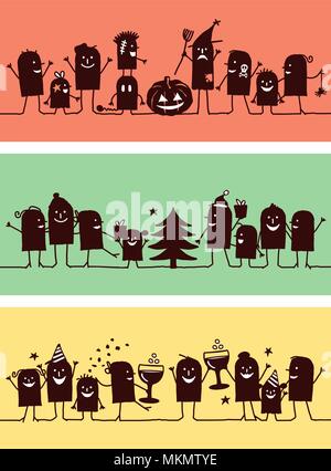 Cartoon Silhouette Characters - Celebrations Set 3 Stock Vector