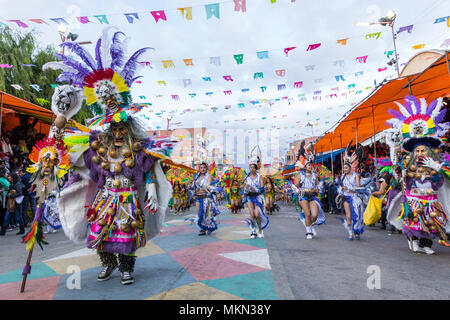 ORURO, BOLIVIA - FEBRUARY 10, 2018: Dancers at Oruro Carnival in Bolivia, declared UNESCO Cultural World Heritag on February 10, 2018 in Oruro, Bolivi Stock Photo