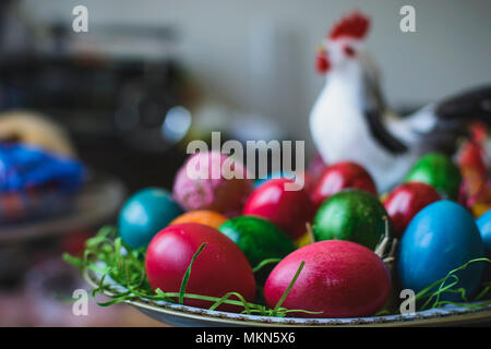Painted and decorated easter eggs, colorful and abstract composition Stock Photo
