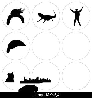 Set Of 9 simple editable icons such as f16, donald trump hair, minneapolis sky, edmonton elvis, bearded dragon, free nashville can be used for mobile, Stock Vector