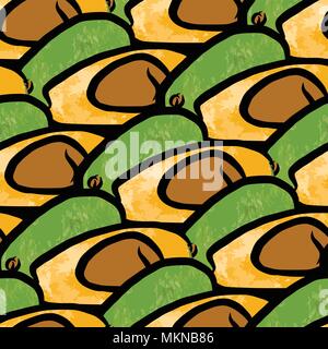 vector seamless pattern of avocados. Hand-drawn and colored illustration Stock Vector