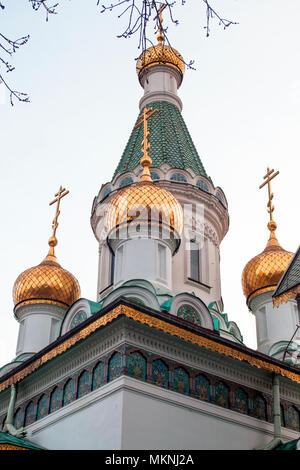Domes of the Russian Church 'St. Nikolay' in Sofia, Bulgaria. Stock Photo