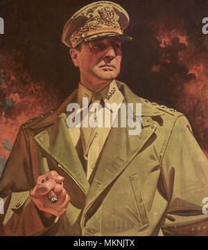 Portrait of General Douglas MacArthur in uniform with cigar Stock Photo