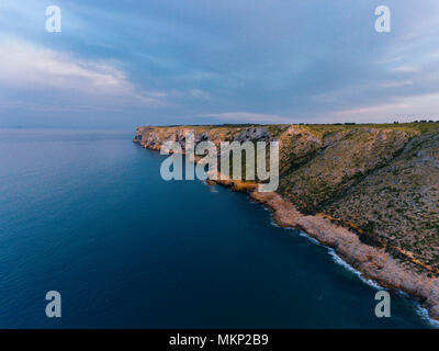 A view from the air to the coast and the sea near the city of Denia. District of Valencia, spring in Spain Stock Photo