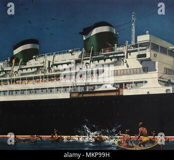 Coin Divers and Luxury Ship Stock Photo