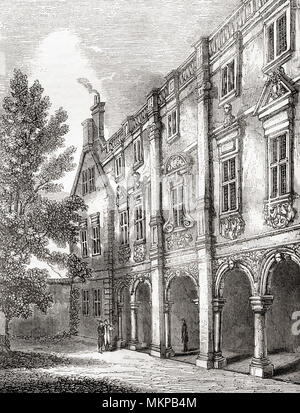 The Pepys Library, Magdalene College, Cambridge, England.  From Old England: A Pictorial Museum, published 1847. Stock Photo