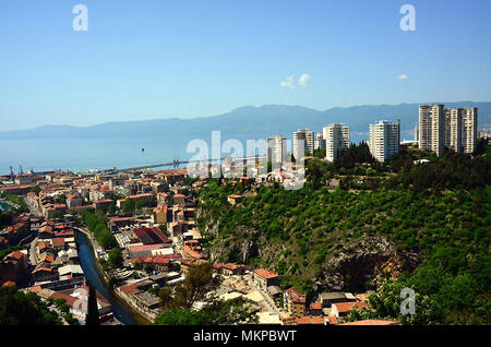 Rijeka, Croatia. Landscape of the city by the Trsat castle.  It is thought that the castle lies at the exact spot of an ancient Illyrian and Roman fortress. Stock Photo