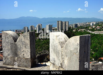 Rijeka, Croatia. Landscape of the city by the Trsat castle.  It is thought that the castle lies at the exact spot of an ancient Illyrian and Roman fortress. Stock Photo