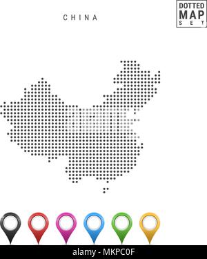 Vector Dotted Map of China. Simple Silhouette of China. Set of Multicolored Map Markers Stock Vector