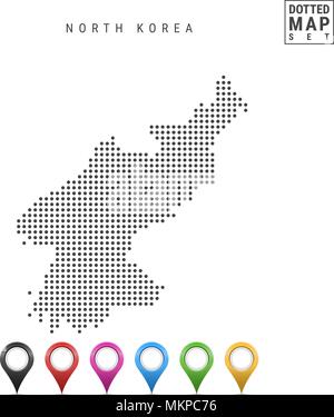 Vector Dotted Map of North Korea. Simple Silhouette of North Korea. Set of Multicolored Map Markers Stock Vector