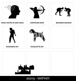 Set Of 9 simple editable icons such as miniature schnauzer, michael jackson, indianapolis sky, wrestling, charlotte richmond bearded dragon, compound  Stock Vector