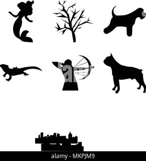 Set Of 9 simple editable icons such as omaha sky, boston terrier, compound bow, bearded dragon, miniature schnauzer, mesquite tree, charlotte little m Stock Vector