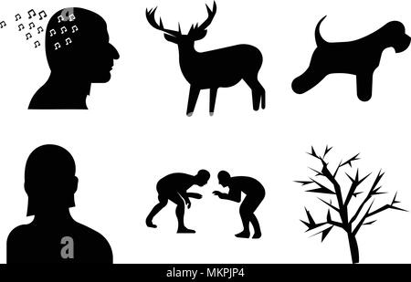 Set Of 9 simple editable icons such as mesquite tree, wrestling, female headshot, miniature schnauzer, charleston sky, indianapolis sf free clip art d Stock Vector