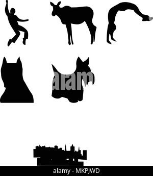 Set Of 9 simple editable icons such as scottie dog, pitbull face, buffalo sky, backflip, female moose, cleveland elvis, edinburgh richmond can be used Stock Vector