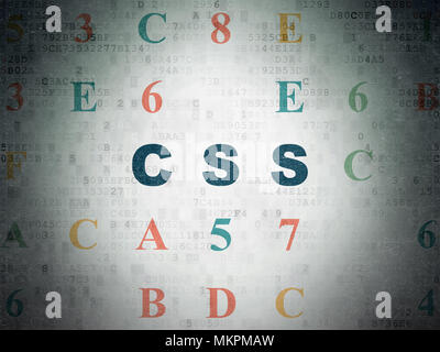 Programming concept: Painted blue text Css on Digital Data Paper background with Hexadecimal Code Stock Photo
