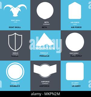 Set Of 9 simple editable icons such as us army, Airforce, double r, our family, pinnacle, sheild, air force, beta, goat skull, can be used for mobile, Stock Vector