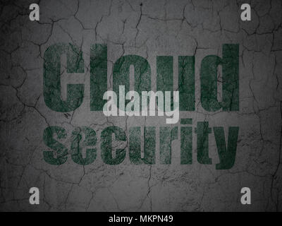 Protection concept: Green Cloud Security on grunge textured concrete wall background Stock Photo