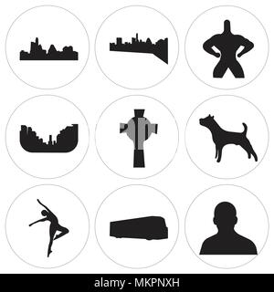 Set Of 9 simple editable icons such as superman, austin sky, can be used for mobile, web Stock Vector