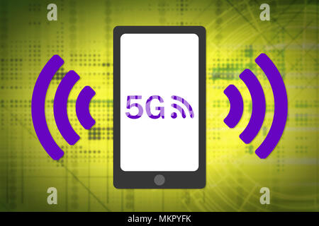 5G wireless concept. 5G Smartphone with wireless waves icon. Complementary colors Stock Photo