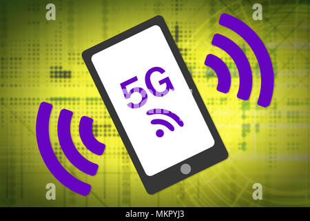 5G wireless concept. 5G Smartphone with wireless waves icon. Complementary colors Stock Photo