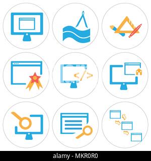 Set Of 9 simple editable icons such as Networking, Browser, Laptop, Home, Monitor, Pen, Compass, can be used for mobile, web Stock Vector