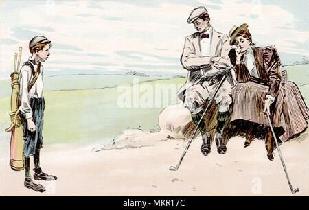 Caddle stands in the way of romantic privacy on golf course Stock Photo