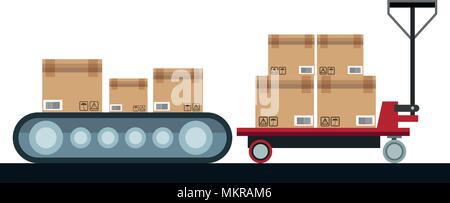 Boxes on conveyor Stock Vector