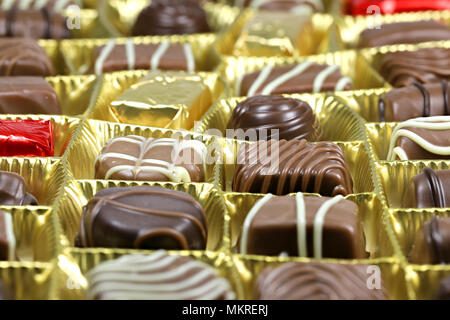 assortment of chocolate pralines in box Stock Photo