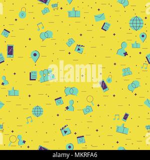 Internet network seamless pattern with modern outline style icons. Online social app symbol background. EPS10 vector. Stock Vector