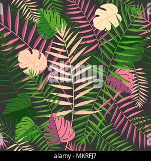 Tropical seamless pattern. Botany design, blue jungle leaves of palm ...