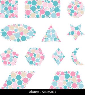 geometric shapes made from dots isolated on white Stock Vector
