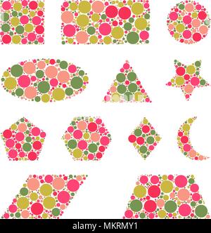 geometric shapes made from dots isolated on white Stock Vector