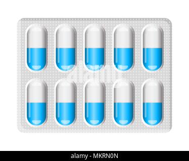 capsule pill blister pack isolated on white background Stock Vector
