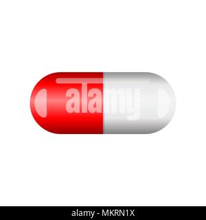 Red and white capsule pill isolated on white background Stock Vector