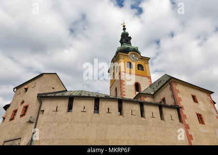 Banska Bystrica City Castle. It is a city in central Slovakia located on the Hron River in a valley near mountain chains of the Low Tatras. Stock Photo