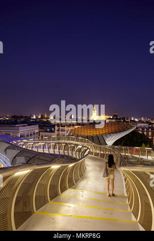 The terrace of the wooden structure of the Metropol Parasol in Seville, Spain Stock Photo