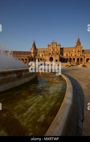 The fountain and the central building in Plaza de España (Spain Square) in Seville, Spain Stock Photo